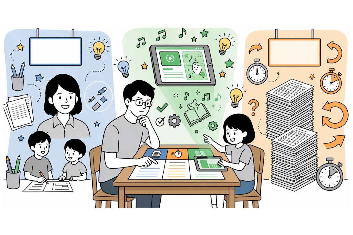 学研教室は意味ないのかを公文やタブレット学習と比較する親子のイメージ