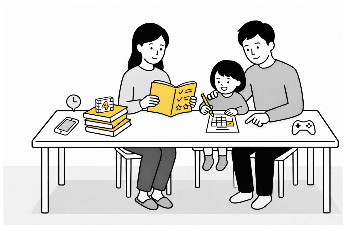 小学生の子育て悩みを抱える親子の学習風景